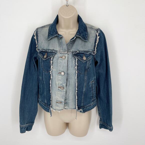 William Rast Sussex New Core Jean Jacket XS Junior Raw Edge Two Tone Blue Denim - Picture 1 of 11